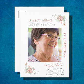Birthday Floral Photo Invitation Postcard