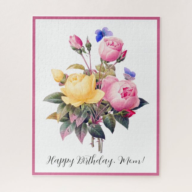 Birthday Floral Pink Yellow Roses Purple Butterfly Jigsaw Puzzle (Vertical)