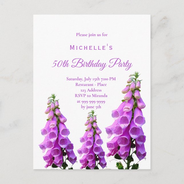 Birthday florals wildflowers pink purple white postcard (Front)