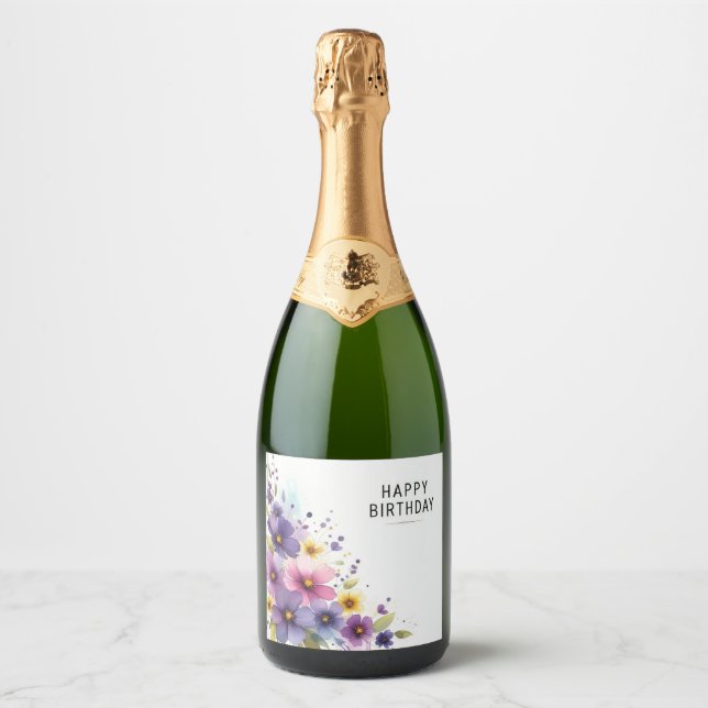 birthday flower cascade champagne bottle label (Front)