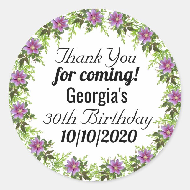Birthday flower Thank You Favour Tags (Front)