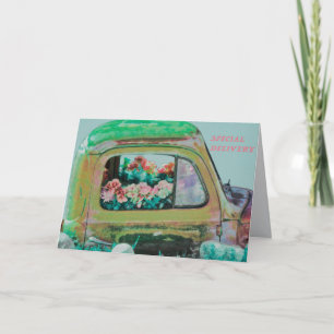 Birthday flowers delivery truck bouquet fun  card