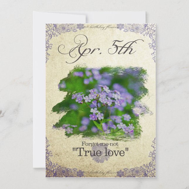 Birthday flowers on April 5th "Forget-me-not" Card (Front)
