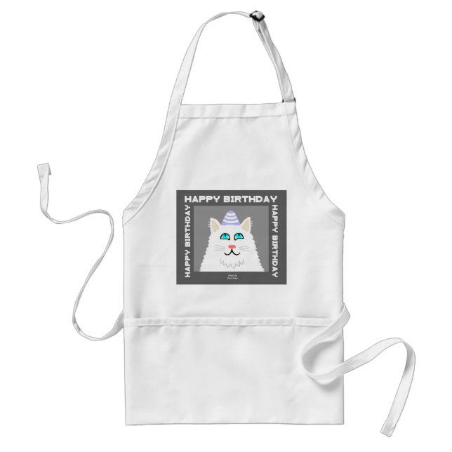 Birthday Fluffy White Cat Apron (Front)