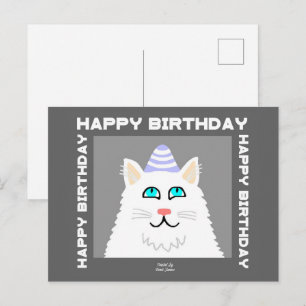 Birthday Fluffy White Cat Postcard