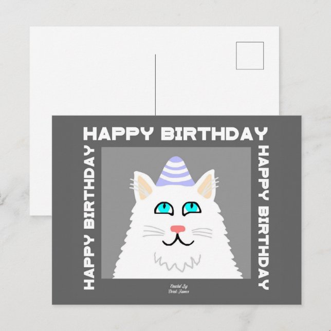 Birthday Fluffy White Cat Postcard (Front/Back)