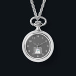 Birthday Fluffy White Cat Silver Necklace Watch<br><div class="desc">You can now admire my birthday drawing of an adorable white fluffy cat wearing a birthday hat,  I call this drawing,  "Birthday Fluffy White Cat."  This silver necklace watch makes the perfect birthday greetings.</div>