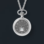 Birthday Fluffy White Cat Silver Necklace Watch<br><div class="desc">You can now admire my birthday drawing of an adorable white fluffy cat wearing a birthday hat, I call this drawing, "Birthday Fluffy White Cat." This silver necklace watch makes the perfect birthday greetings.</div>