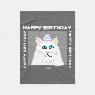 Birthday Fluffy White Cat Small Fleece Blanket