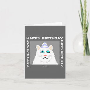 Birthday Fluffy White Cat Small Greeting Card