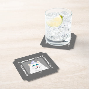 Birthday Fluffy White Cat Ticket Paper Coaster