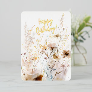 Birthday Foil Card Delicate Floral Watercolor