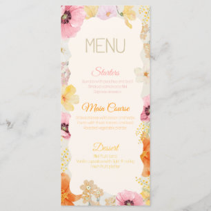 Birthday Food Menu Floral Pastel Orange Pink Yelow