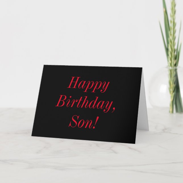 Birthday for a son, red letters on black. card (Front)