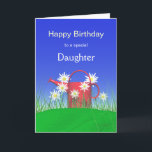 Birthday for Daughter Daisies and Watering Can Card<br><div class="desc">An outdoor 3d scene of a bright red watering can on green grass with daisies and a blue sky. Customisable cover text says "Happy Birthday to a special Daughter". Customisable verse inside.</div>
