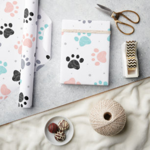 Birthday for dogs, dog paw prints pattern wrapping paper