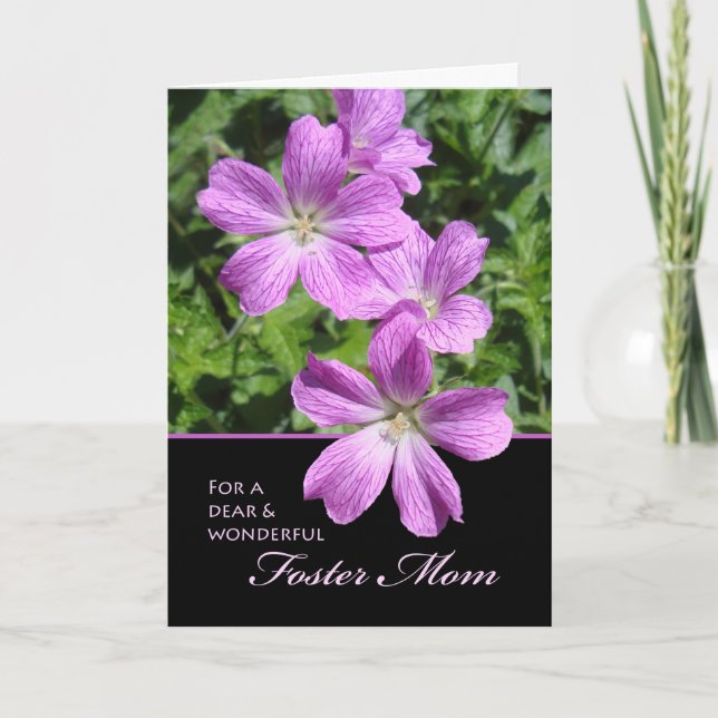 Birthday for Foster Mum, Purple Geraniums Card (Front)