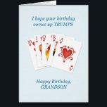 Birthday for Grandson, Hearts Full House<br><div class="desc">A birthday card for someone who loves to play cards. A royal flush of hearts and the words 'I hope your birthday comes up trumps.' Your grandson will love this birthday card.</div>