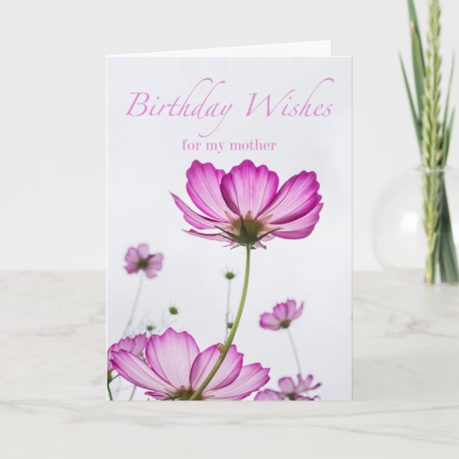 Birthday for Mother, Poem Inside, Cosmos Flowers Card (Front)
