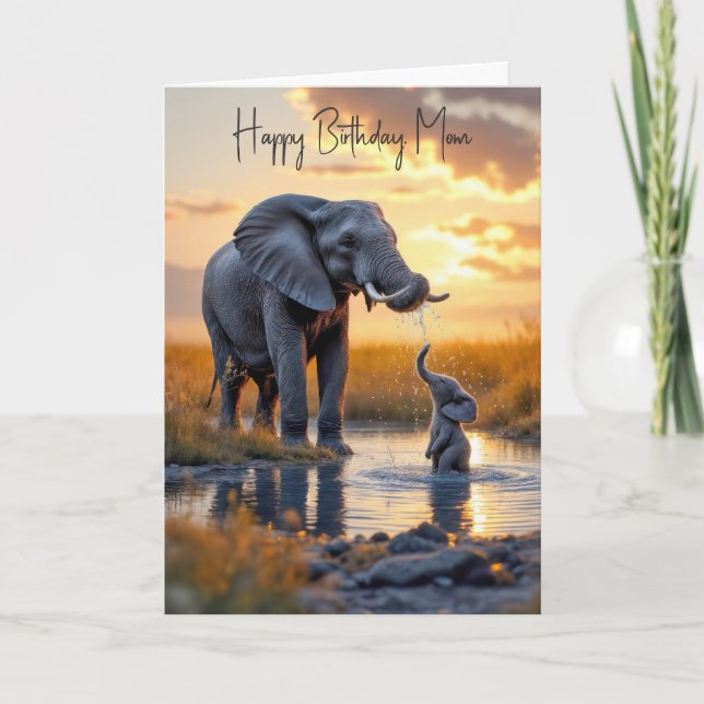 Birthday for Mum Elephant With Baby Card (Front)