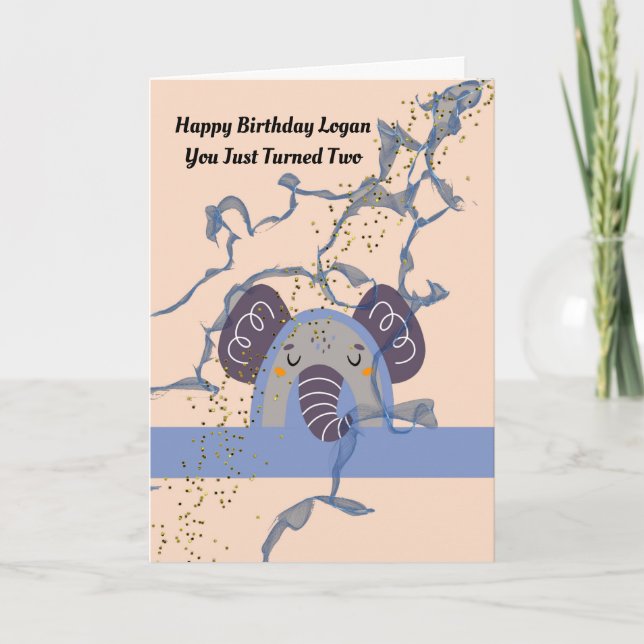 Birthday for Two Yr. Old Boy with Elephant Card (Front)