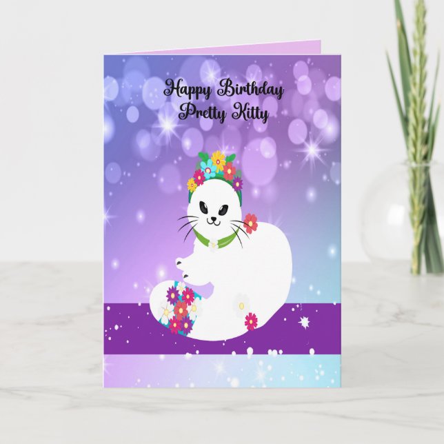 Birthday for White Kitty Card (Front)