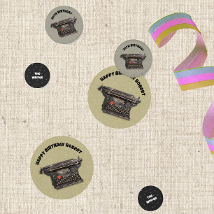 Birthday for Writer Vintage Black Typewriter Stars Confetti