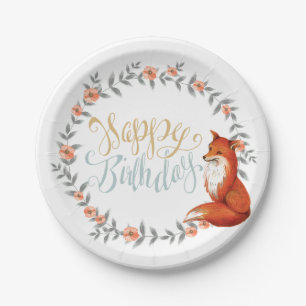 Birthday Fox Wreath Paper Plate