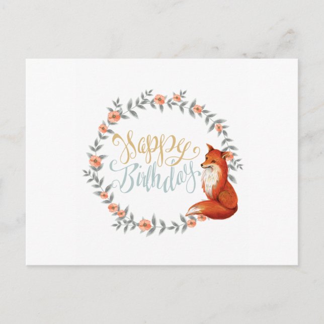 Birthday Fox Wreath Postcard (Front)