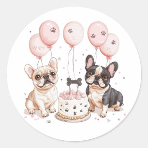 Birthday French Bulldogs Birthday Cake Classic Round Sticker