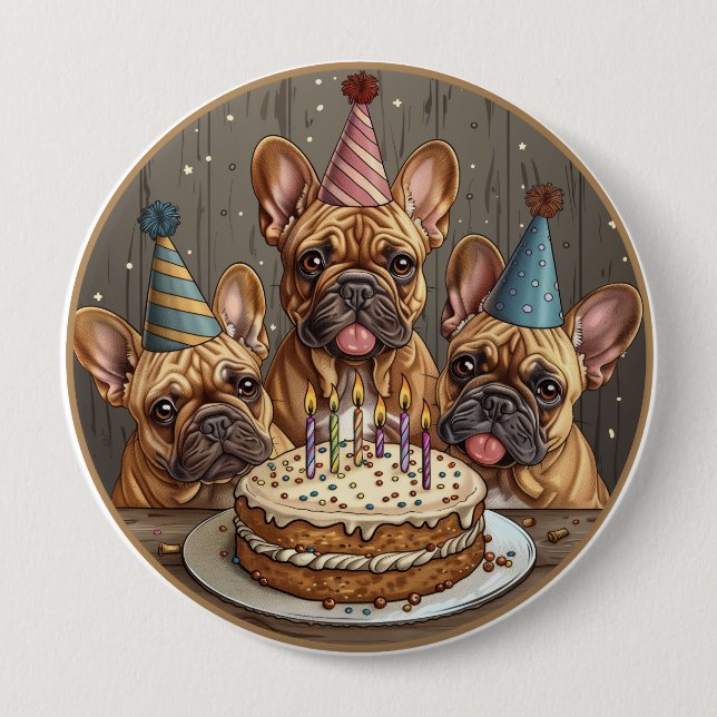 Birthday French Bulldogs Party Hats 10 Cm Round Badge (Front)