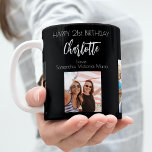 Birthday friend black photo names coffee mug<br><div class="desc">A gift from friends for a woman's 21st birthday, celebrating her life with 3 of your photos of her, her friends, family, interest or pets. Personalise and add her name, age 21 and your names. White coloured letters. A chic, classic black background. Her name is written with a modern hand...</div>