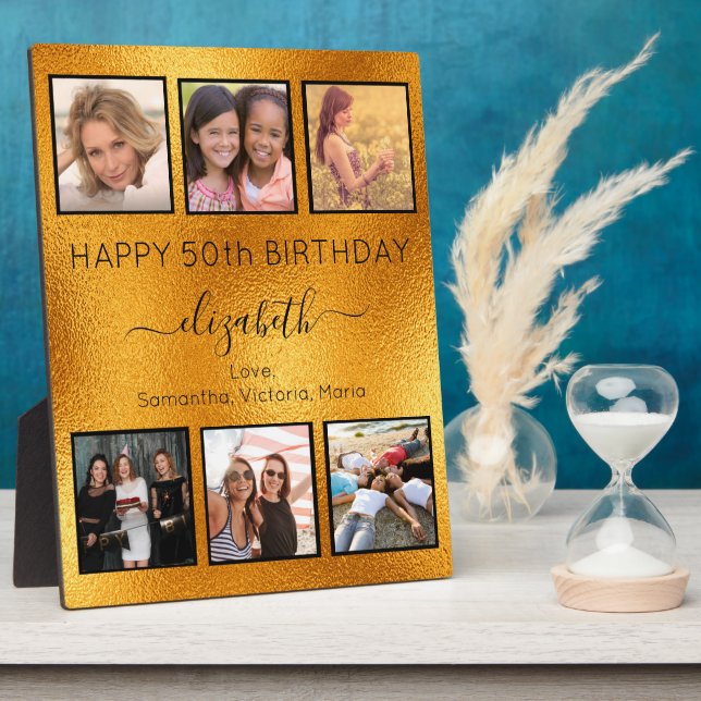 Birthday friend gold photo collage plaque (Side)