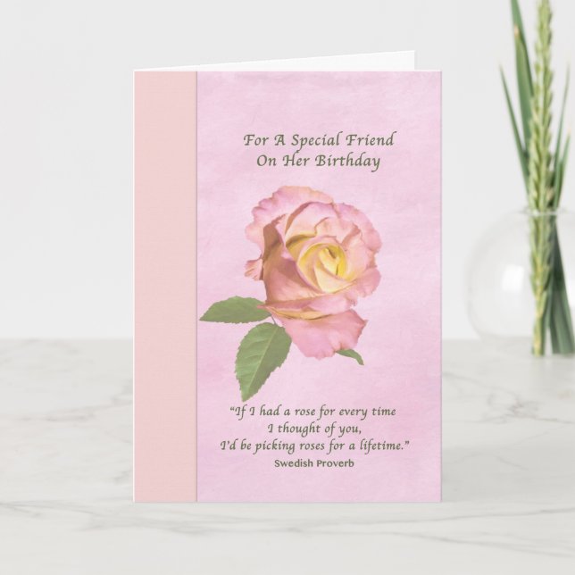 Birthday, Friend, Peace Rose Card (Front)