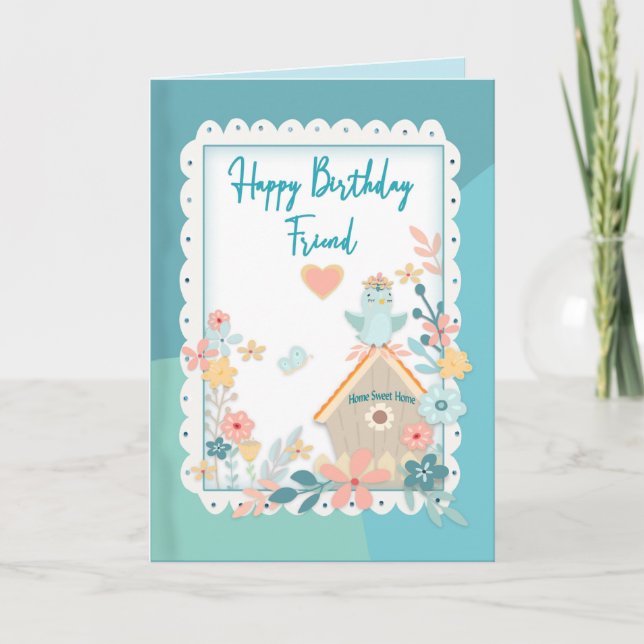 Birthday, Friend,Watercolor Birds & Flowers Card (Front)