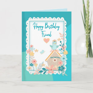 Birthday, Friend,Watercolor Birds & Flowers Card