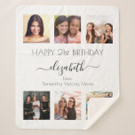 Birthday friends photo collage white black  sherpa blanket<br><div class="desc">A gift from friends for a woman's 21st birthday, celebrating her life with a collage of 6 of your high quality photos of her, her friends, family, interest or pets. Personalise and add her name, age 21 and your names. Black text. A chic, classic elegant white background colour. Her name...</div>