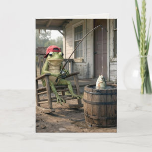Birthday Frog Fishing in a Whiskey Barrel Card