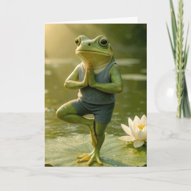 Birthday Frog In a Yoga Tree Pose Card (Front)