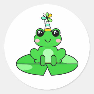 Birthday Frog on a Lily Pad Classic Round Sticker
