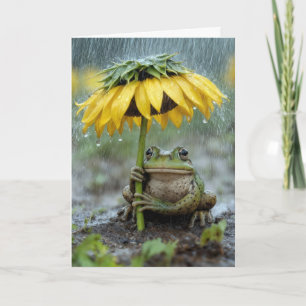 Birthday Frog Under Sunflower Umbrella Card