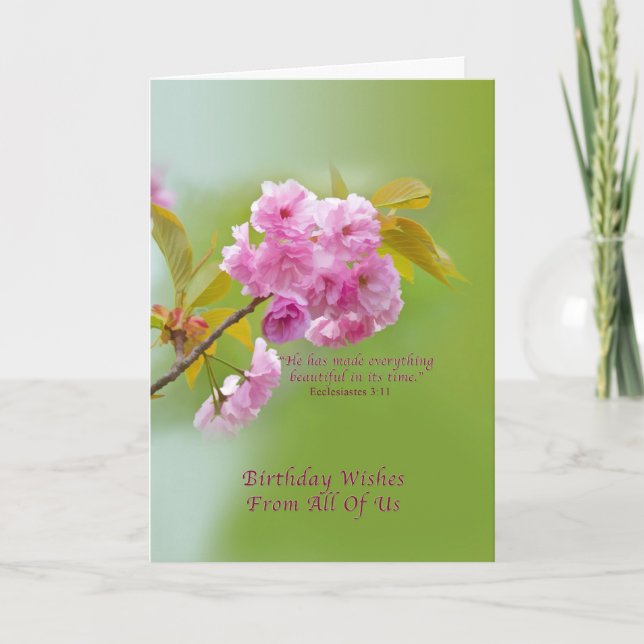 Birthday, From All of Us, Cherry Blossoms Card (Front)