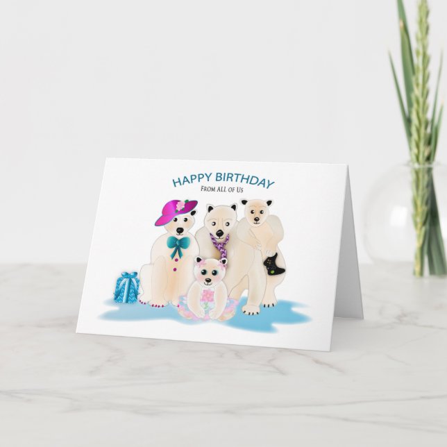 Birthday From All of Us Polar Bear Family of Four Card (Front)