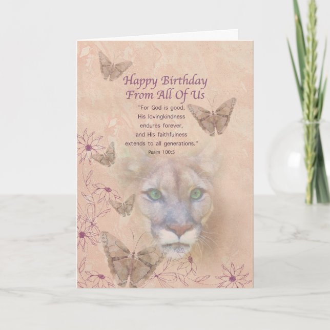 Birthday, From Group, Cougar and Butterflies Card (Front)