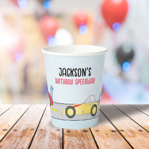 Birthday Fun Boy Cartoon Whimsical Race Cars  Paper Cups