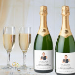 Birthday fun facts biography white photo sparkling wine label<br><div class="desc">Can be used on front on a bottle,  but is ment for the back. For a 21st (or any age) birthday party.  Personalise and add a photo of the birthday girl.  Add your text,  fun facts,  biography about the birthday girl,  and your names. An elegant white background,  black text.</div>