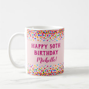 Birthday Fun Pink Colourful Confetti Coffee Mug