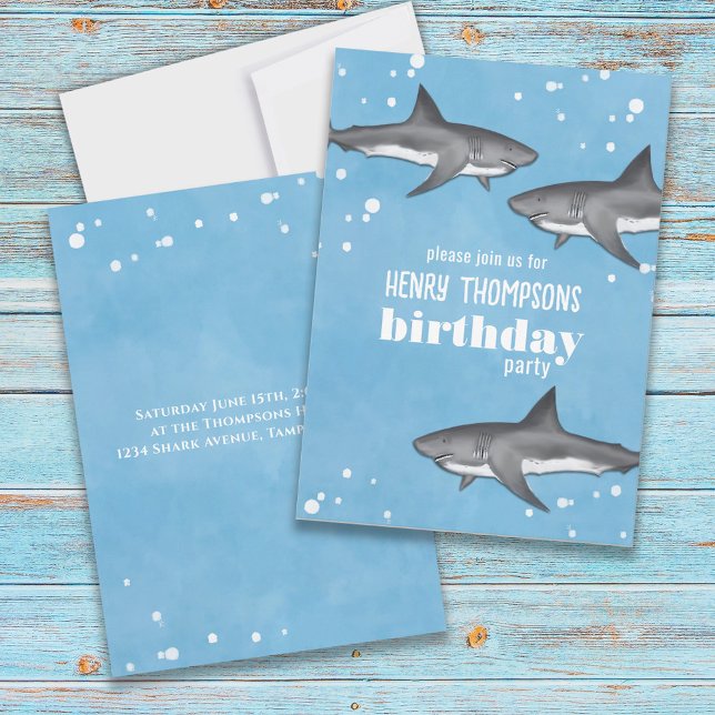 Birthday Fun Whimsical Ocean Swimming Sharks  Invitation (Creator Uploaded)