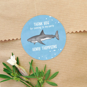 Birthday Fun Whimsical Sharks Cute Thank You Classic Round Sticker