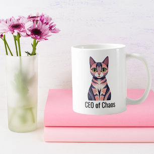 Birthday Funny Cat “CEO of Chaos” Cat Mum Custom Coffee Mug